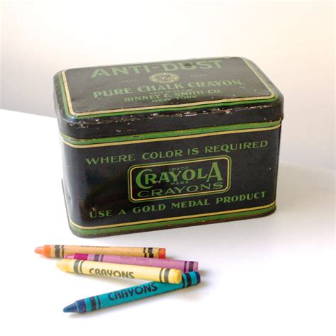 black metal 1930's crayon box|Crayola Crayons Tin In Collectible Advertising Tins.